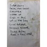 OASIS HANDWRITTEN SETLIST.