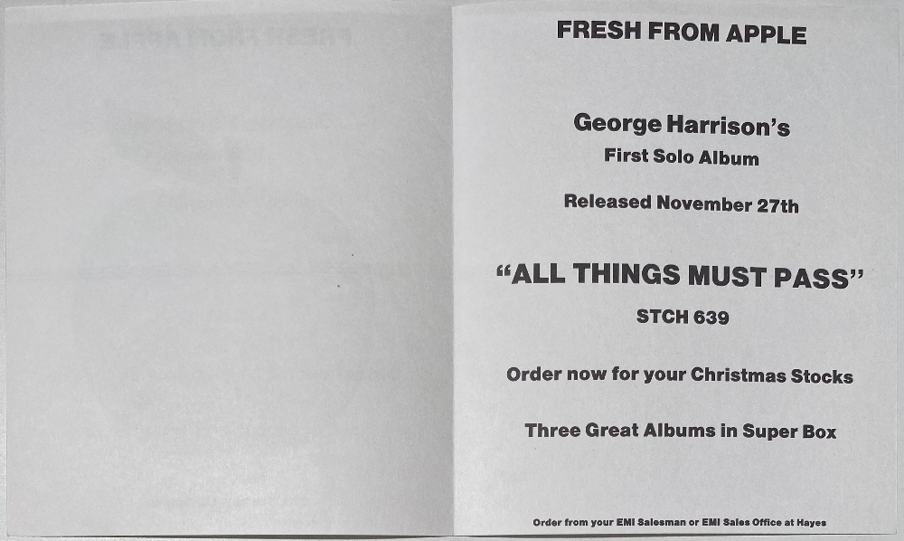 GEORGE HARRISON - ALL THINGS MUST PASS LP (ORIGINAL UK PRESSING WITH FRESH FROM APPLE PROMO FLYER). - Image 5 of 5