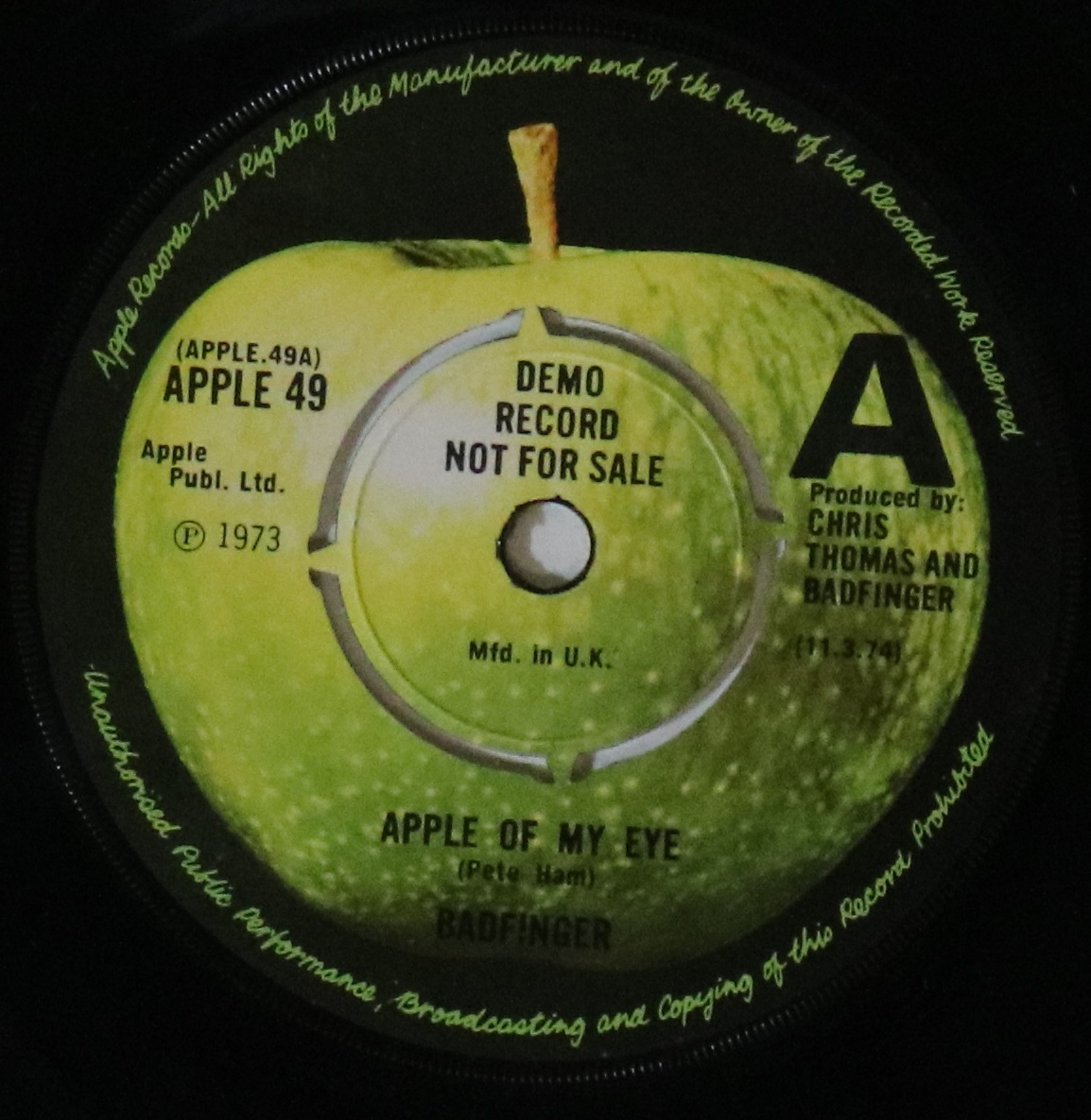 BADFINGER - APPLE OF MY EYE (PROMO - APPLE 49). - Image 2 of 3