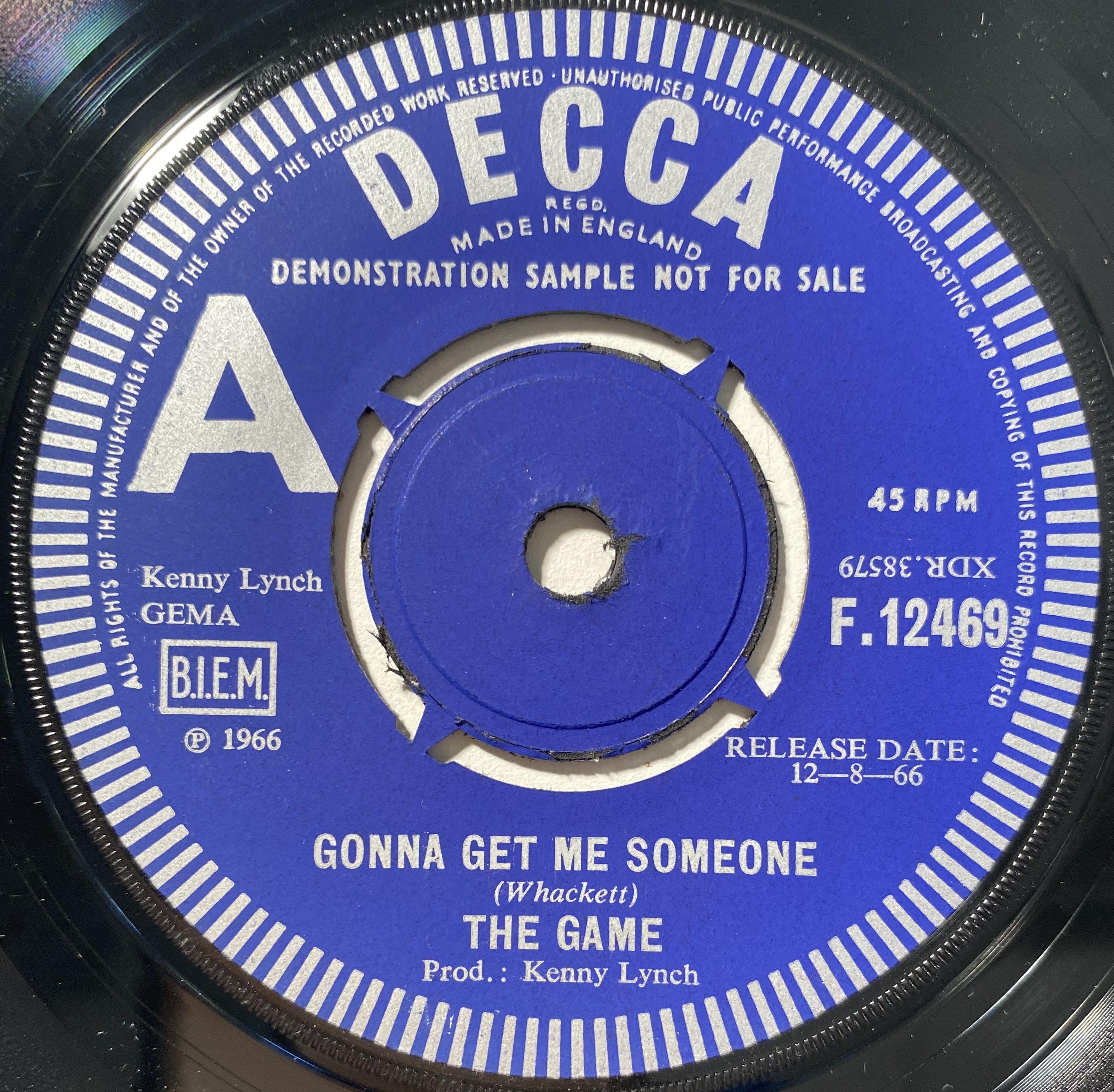 THE GAME GONNA GET ME SOMEONE 7 ORIGINAL UK DEMO DECCA F 12469 Another Top Rarity From