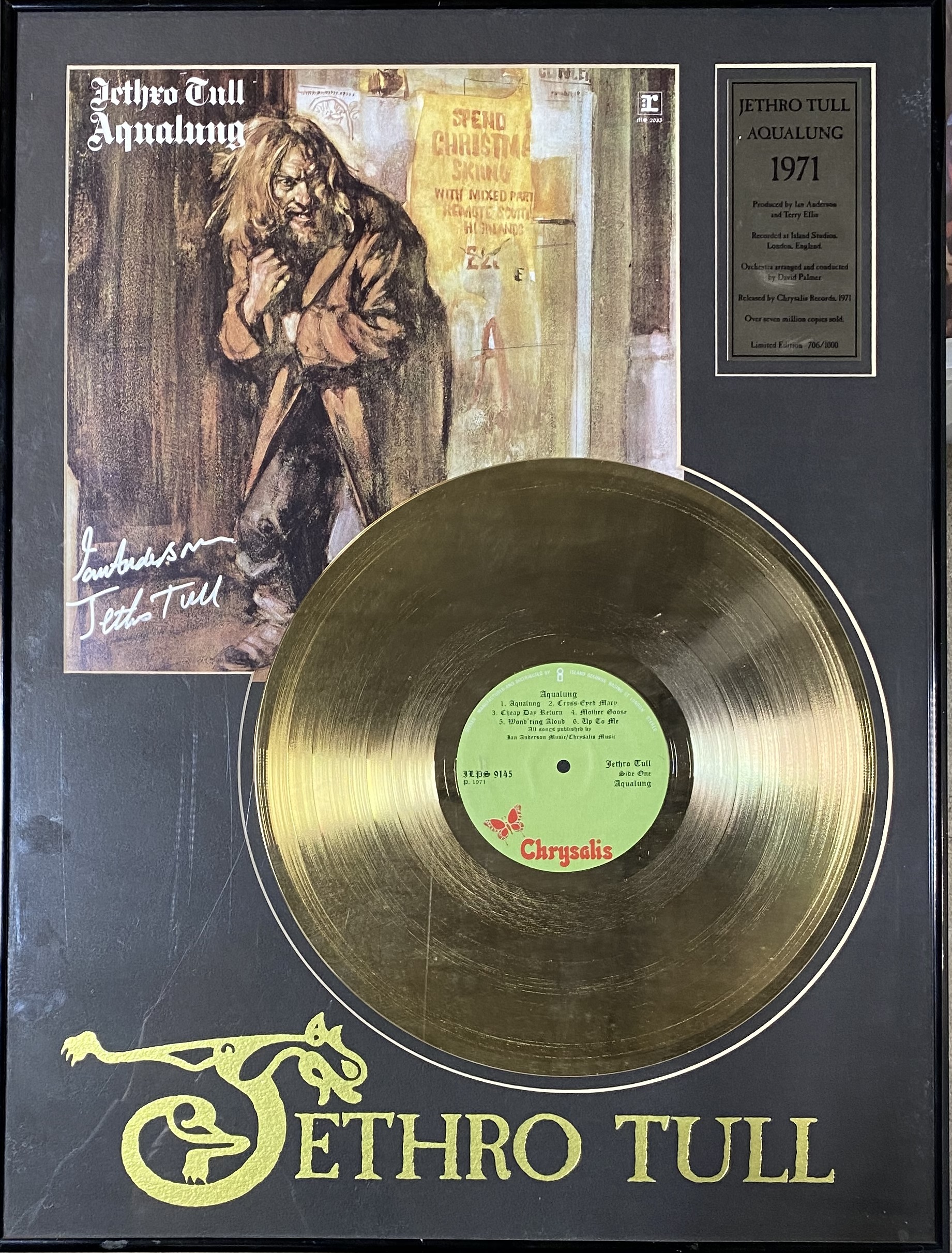 JETHRO TULL AQUALUNG SIGNED GOLD DISC.