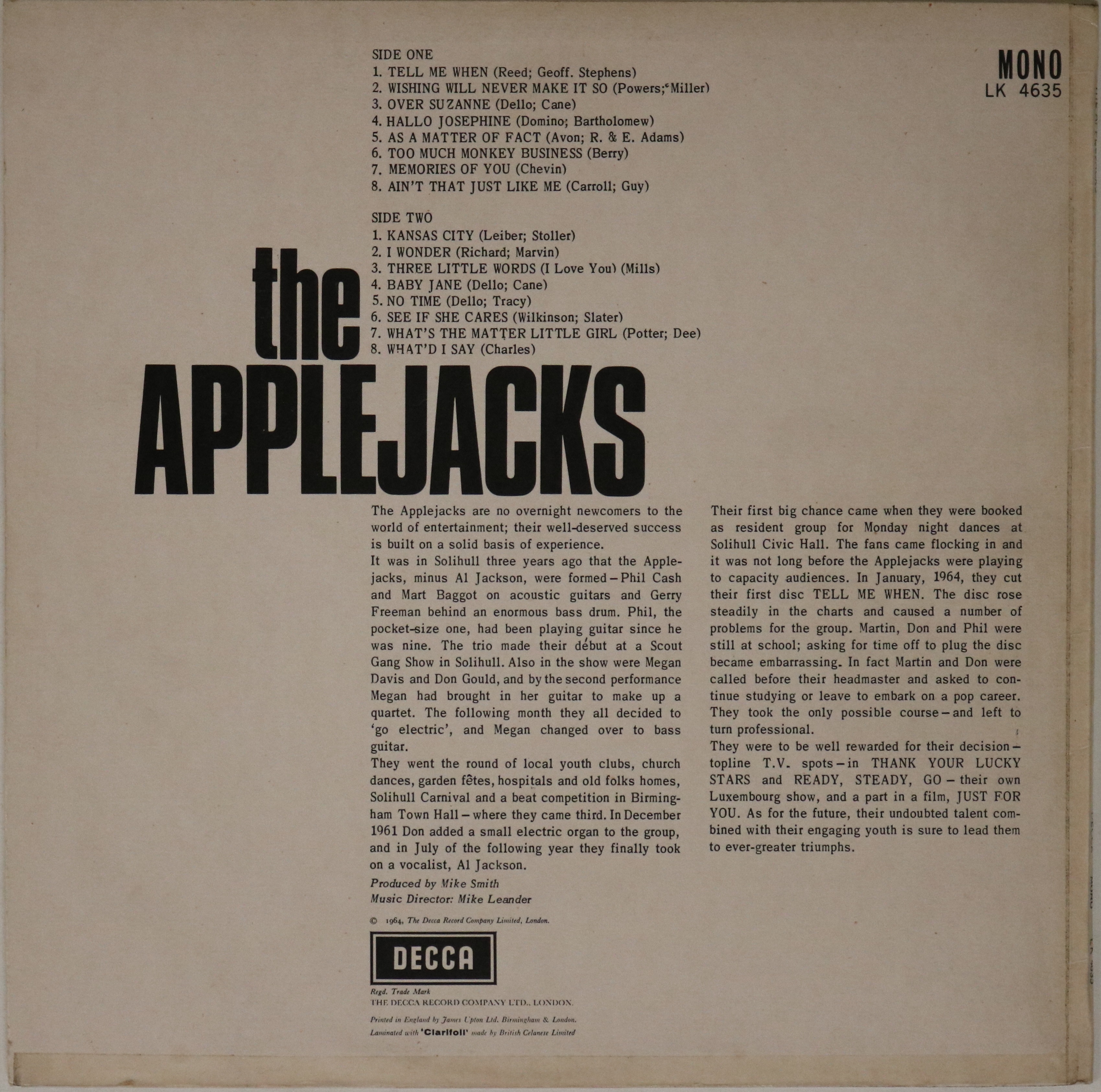 THE APPLEJACKS - THE APPLEJACKS LP (ORIGINAL UK DECCA LK.4635). - Image 2 of 4