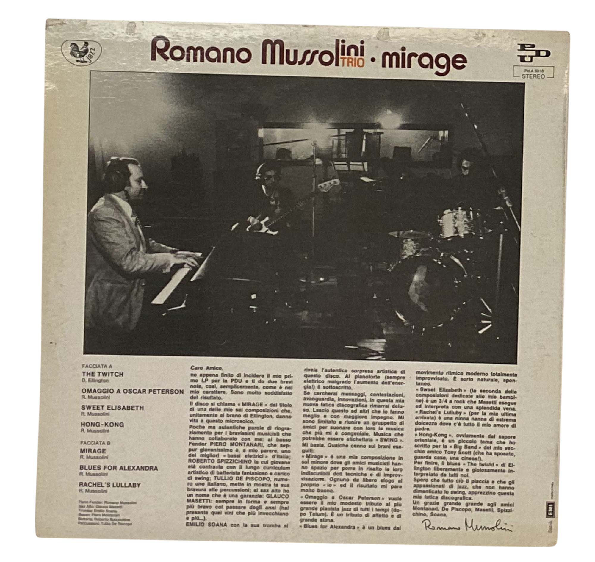 ROMANO MUSSOLINI TRIO - MIRAGE (PDU RECORDS - PLD A 6018). - Image 2 of 4