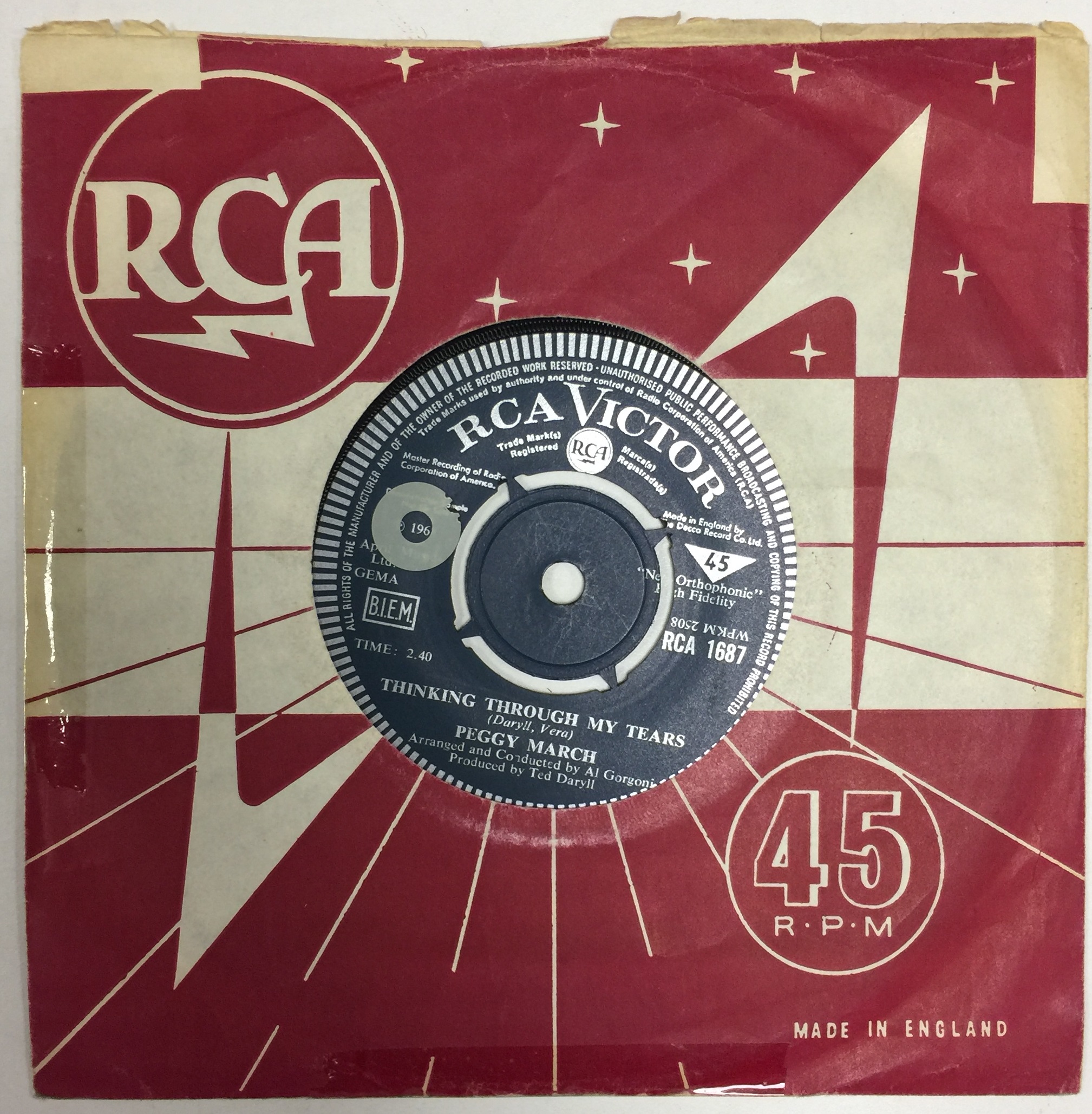 PEGGY MARCH - IF YOU LOVED ME (SOUL COAXING) / THINKING THROUGH MY TEARS (RCA 1687 DEMO). - Image 2 of 5