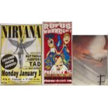 NIRVANA / RUFUS WAINWRIGHT. Three posters to include: Nirvana 1994 with Butthole Surfers (16.5 x 23.