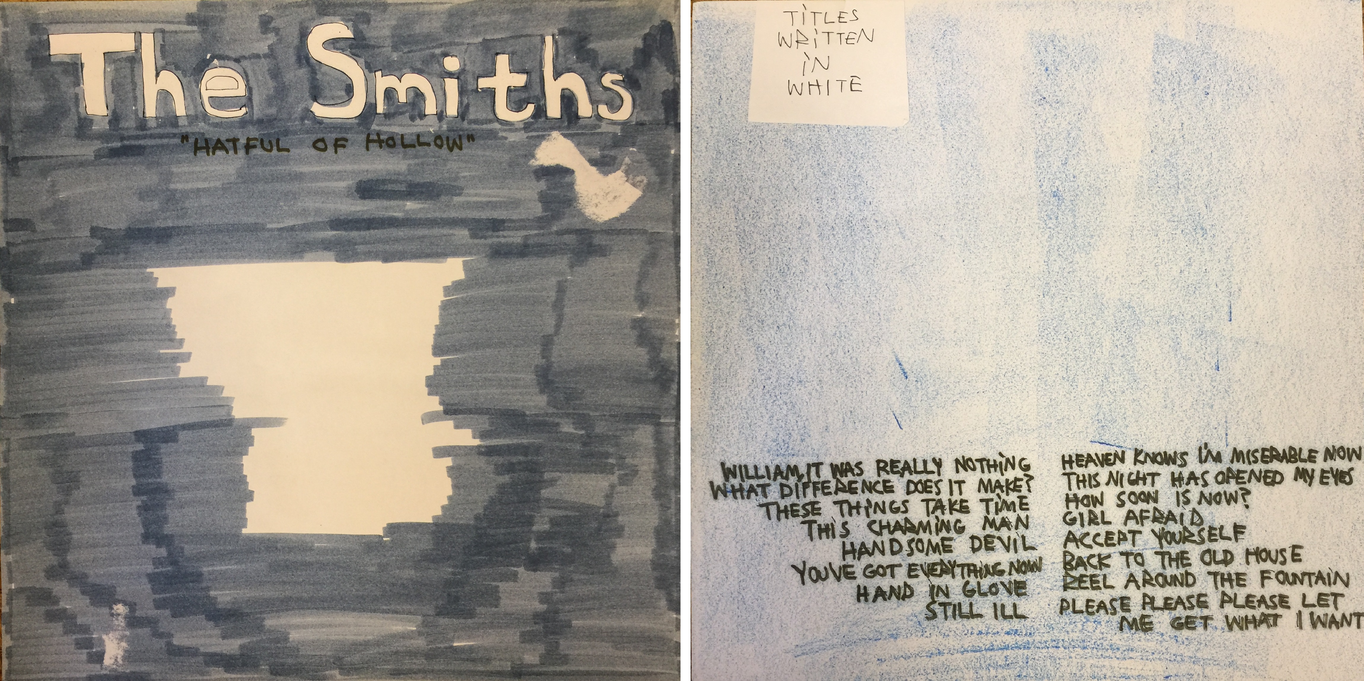 THE SMITHS HATFUL OF HOLLOW SLEEVE DESIGN HAND DRAWN BY MORRISSEY.