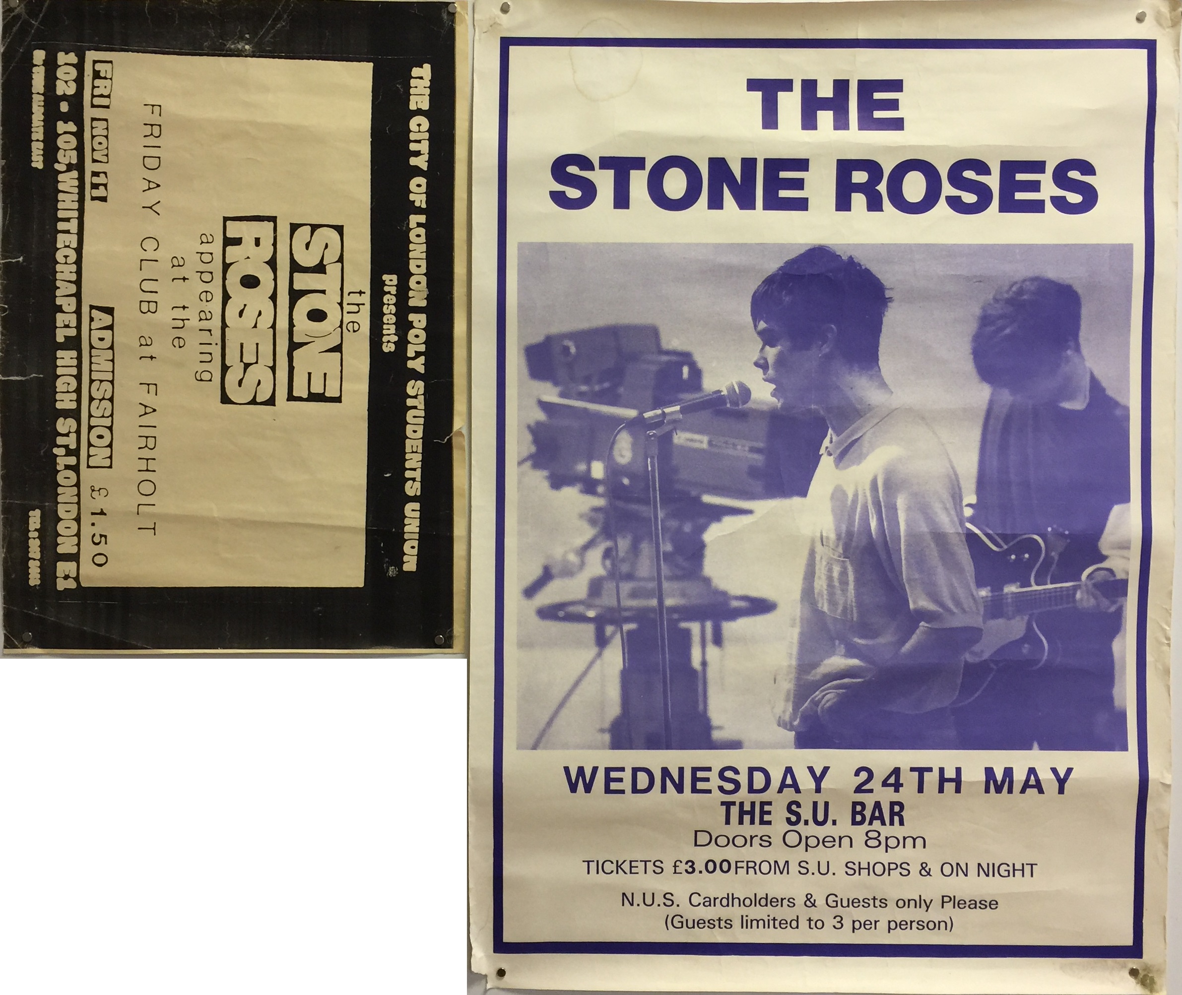 STONE ROSES SU CONCERT POSTERS. Two original listings posters for two 1989 concerts.