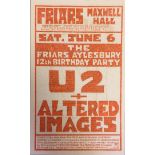 FRIARS AYLESBURY U2 ORIGINAL 1981 DOUBLE SIDED FLYER .