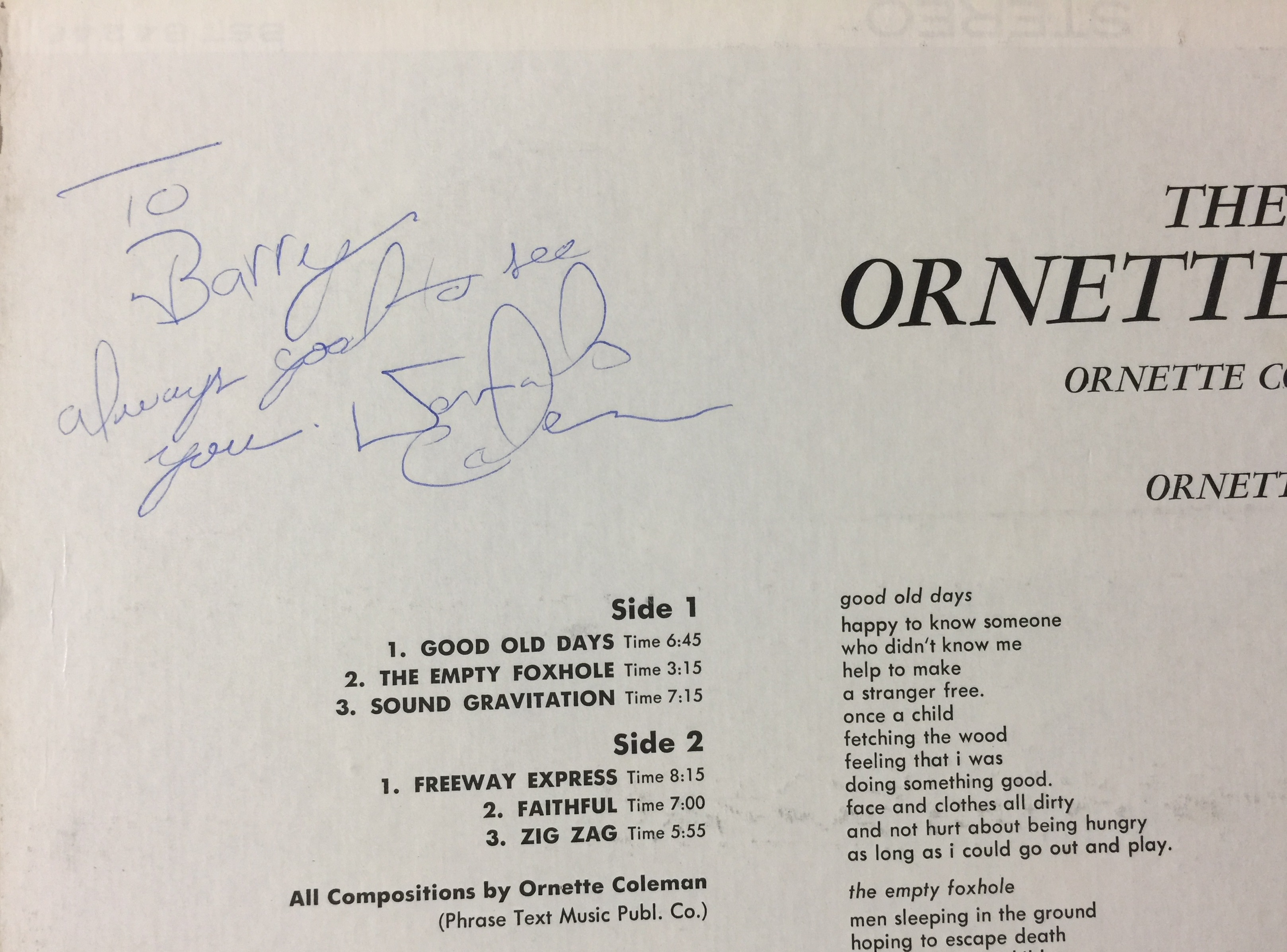 ORNETTE COLEMAN - BLUE NOTE LPs (INCLUDING ONE SIGNED). - Image 6 of 6