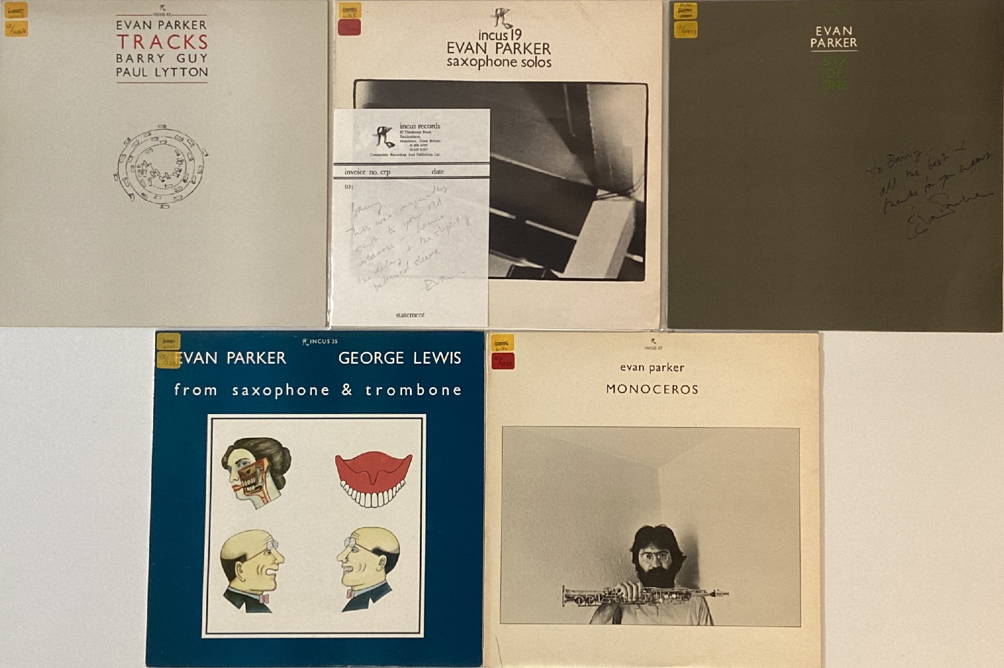 INCUS RECORDS - EVAN PARKER LPs. More on Incus with 5 featuring label co-founder Evan Parker.