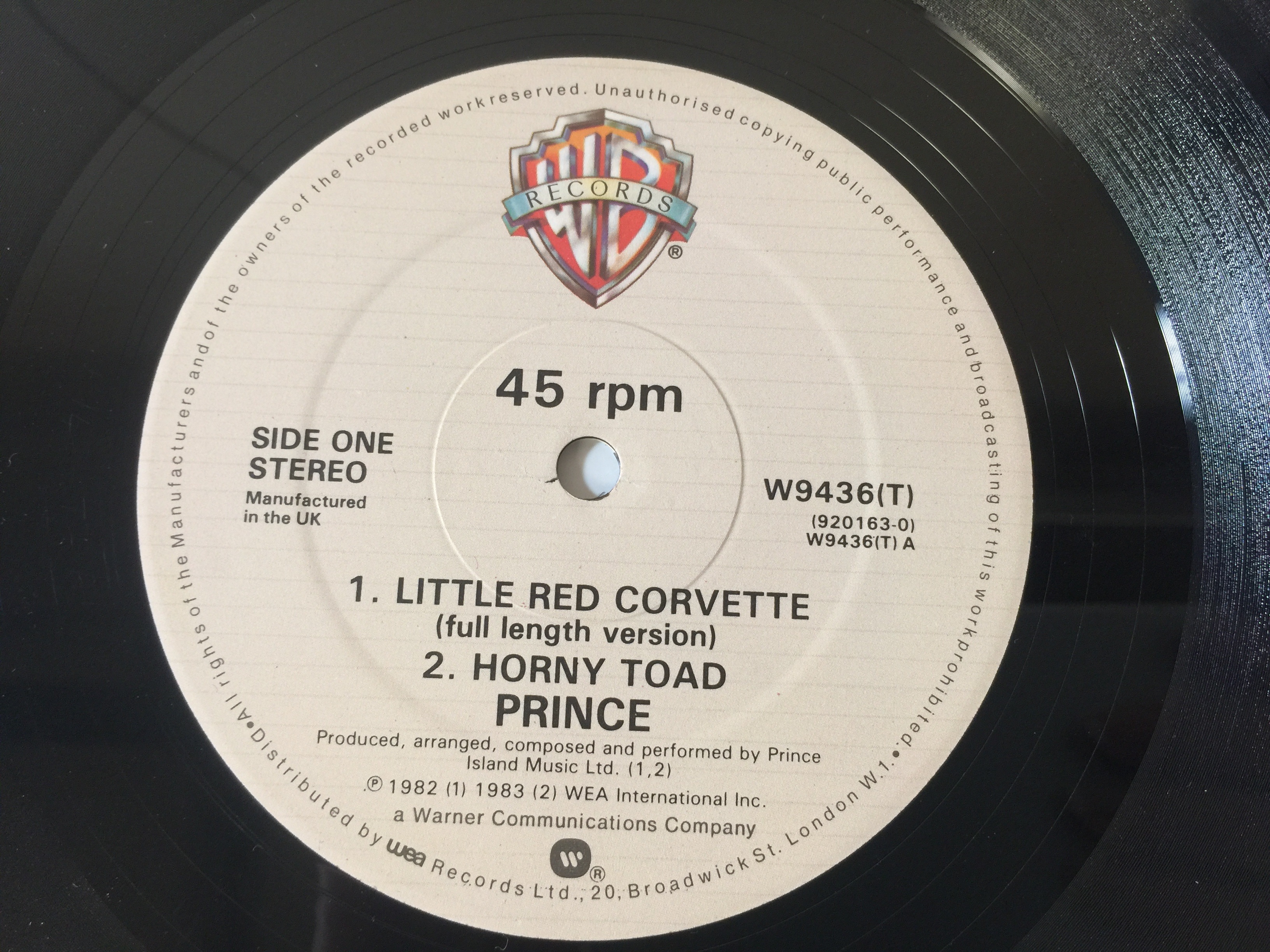 PRINCE - LITTLE RED CORVETTE 12" (WITH CALENDAR - W 9436 T). - Image 3 of 5