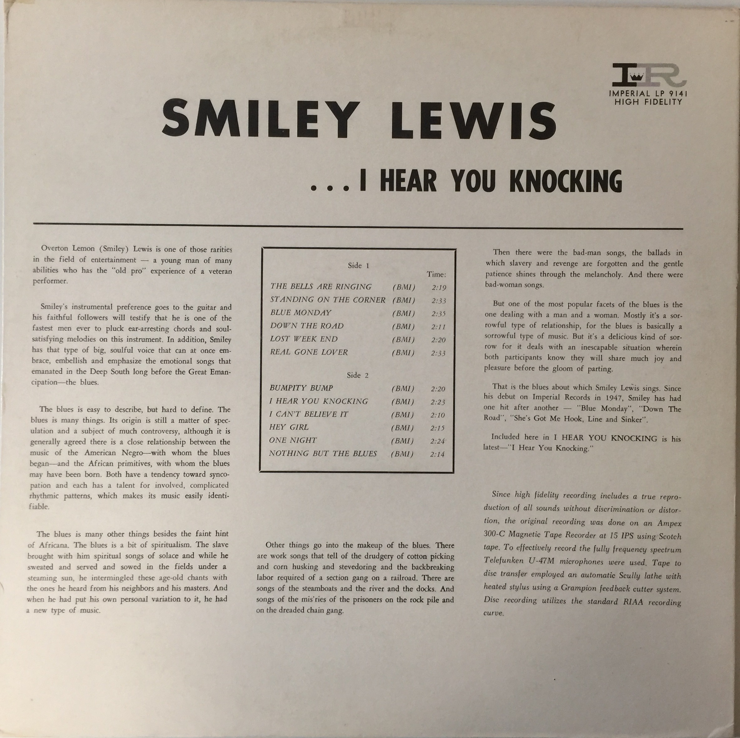 SMILEY LEWIS - I HEAR YOU KNOCKING LP (ORIGINAL US PRESSING - IMPERIAL LP 9141). - Image 2 of 4