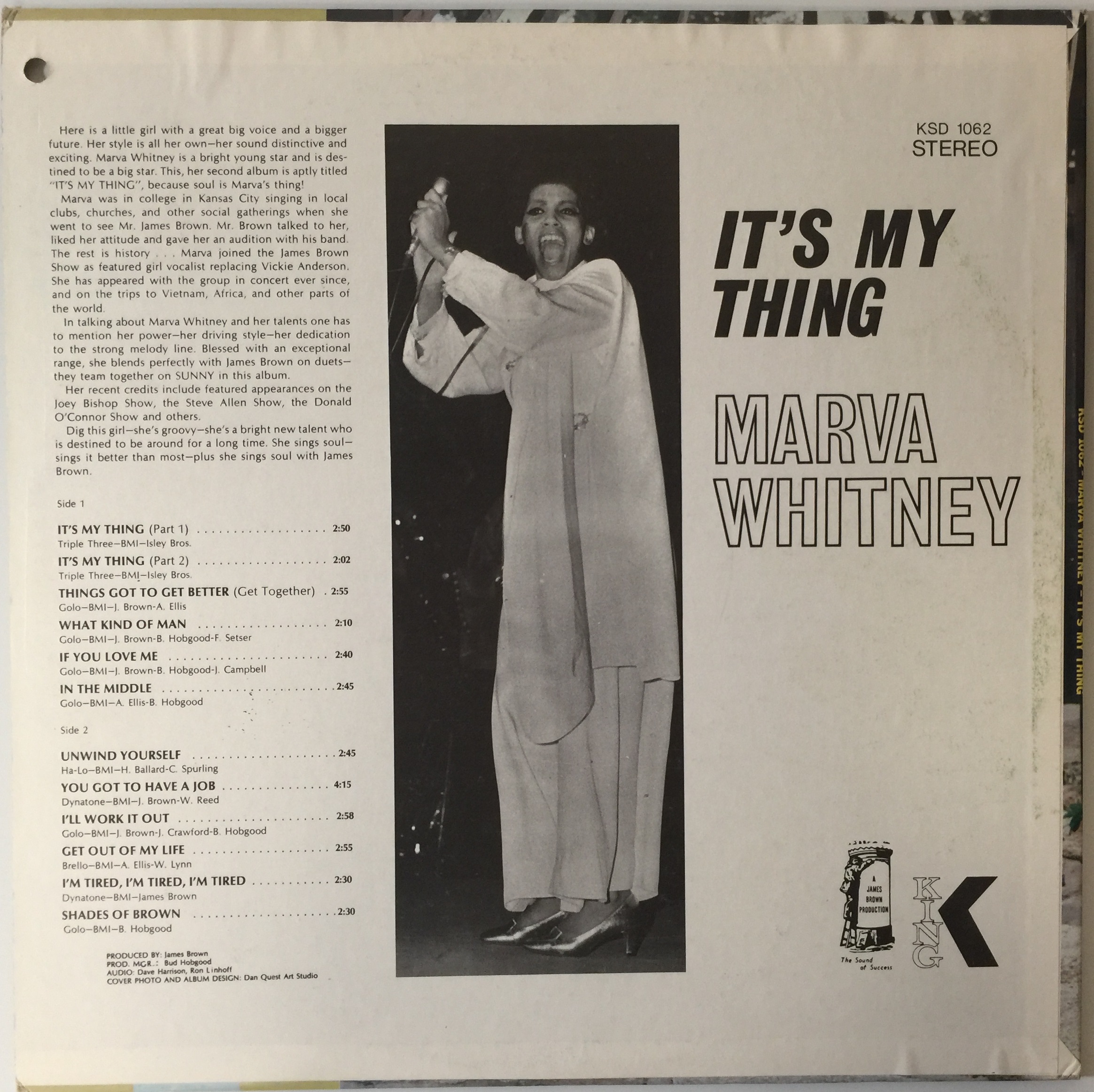 MARVA WHITNEY - IT'S MY THING LP (ORIGINAL US PRESSING - KING KSD 1062). - Image 2 of 4