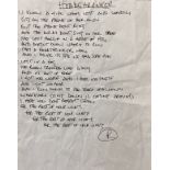 NOEL GALLAGHER OASIS HANDWRITTEN LYRICS - HEADSHRINKER.