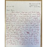 THE FALL / ECHO AND THE BUNNYMEN - MARK E SMITH 1978 HANDWRITTEN LETTER TO IAN MCCULLOCH.