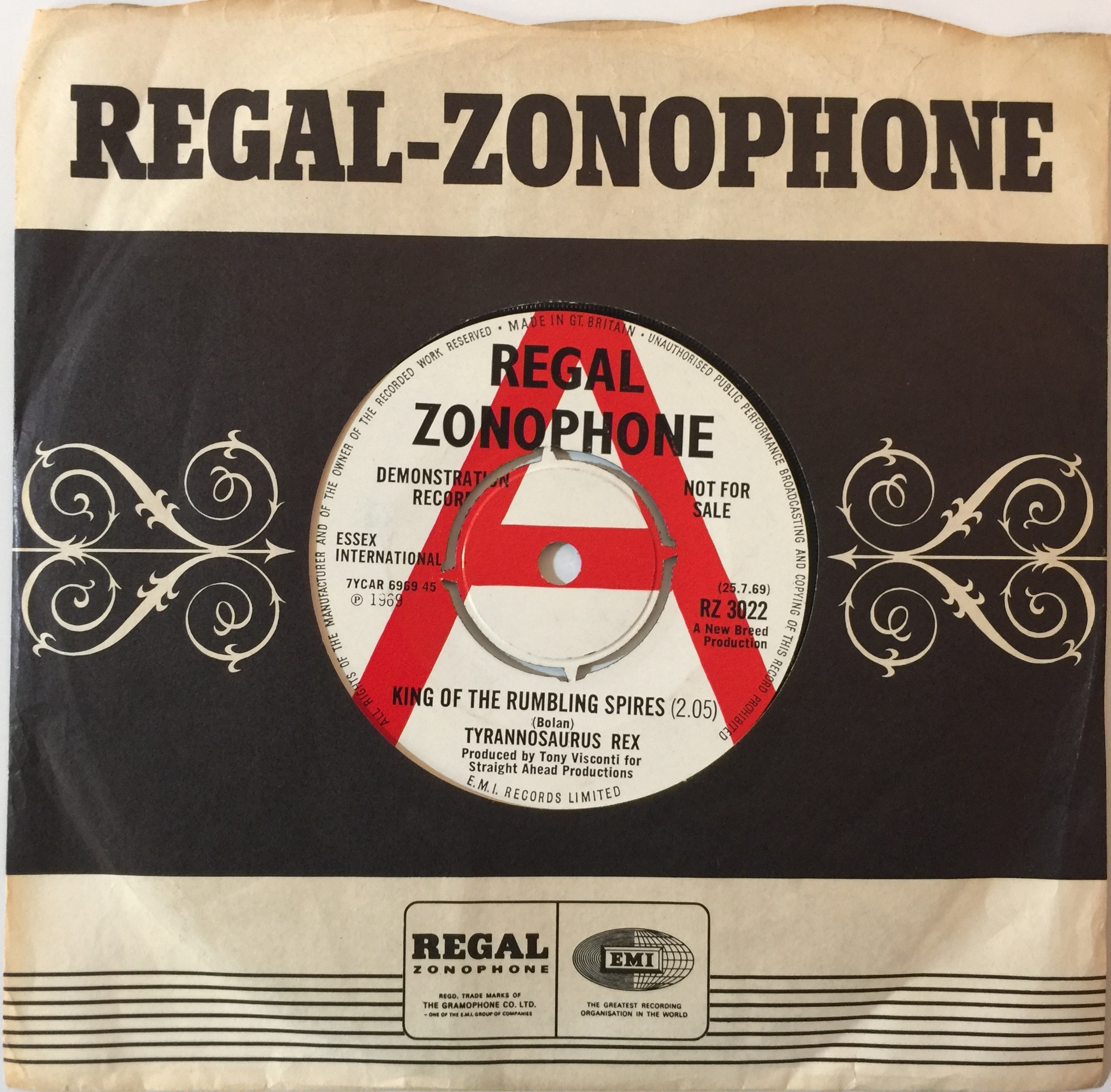 TYRANNOSAURUS REX - KING OF THE RUMBLING SPIRES 7" (ORIGINAL UK DEMO - REGAL ZONOPHONE RZ 3022).