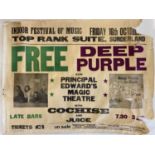 FREE / DEEP PURPLE SUNDERLAND 1970 POSTER