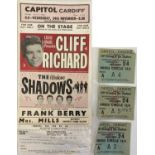 CLIFF RICHARD / THE SHADOWS 1965 CAPITOL CARDIFF HANDBILL AND TICKET STUBS