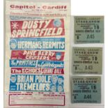 DUSTY SPRINGFIELD / HERMAN'S HERMITS 1964 CAPITOL CARDIFF HANDBILL AND TICKET STUBS