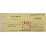 ZEPPO MARX SIGNED CHEQUE