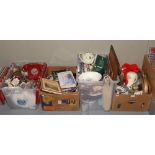 Four boxes of miscellaneous mainly ceramics to include GPO 746 Rotary dial red telephone, quartz