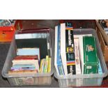 Two boxes of books, board games and puzzles to include Enid Blyton, Starsky and Hutch detective game