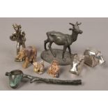 A small group of figures to include Dansk white metal hippos, Wade whimsies, deer etc.