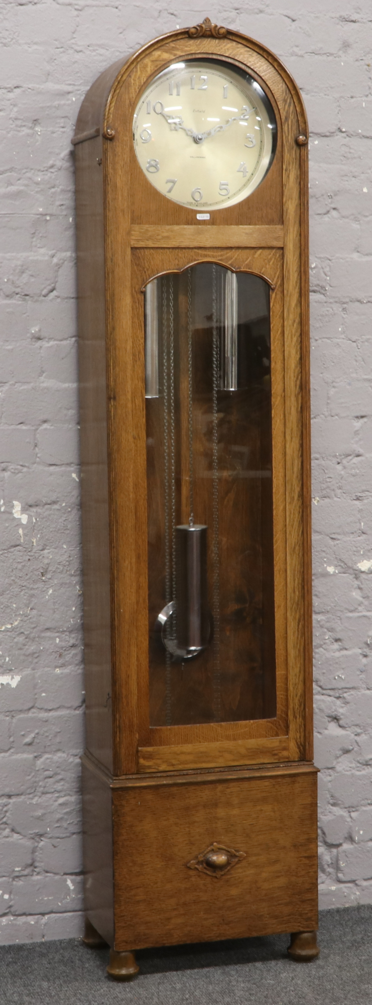 An Enfield Collingwood pendulum grandfather clock, oak cased with glazed door c.1930s.