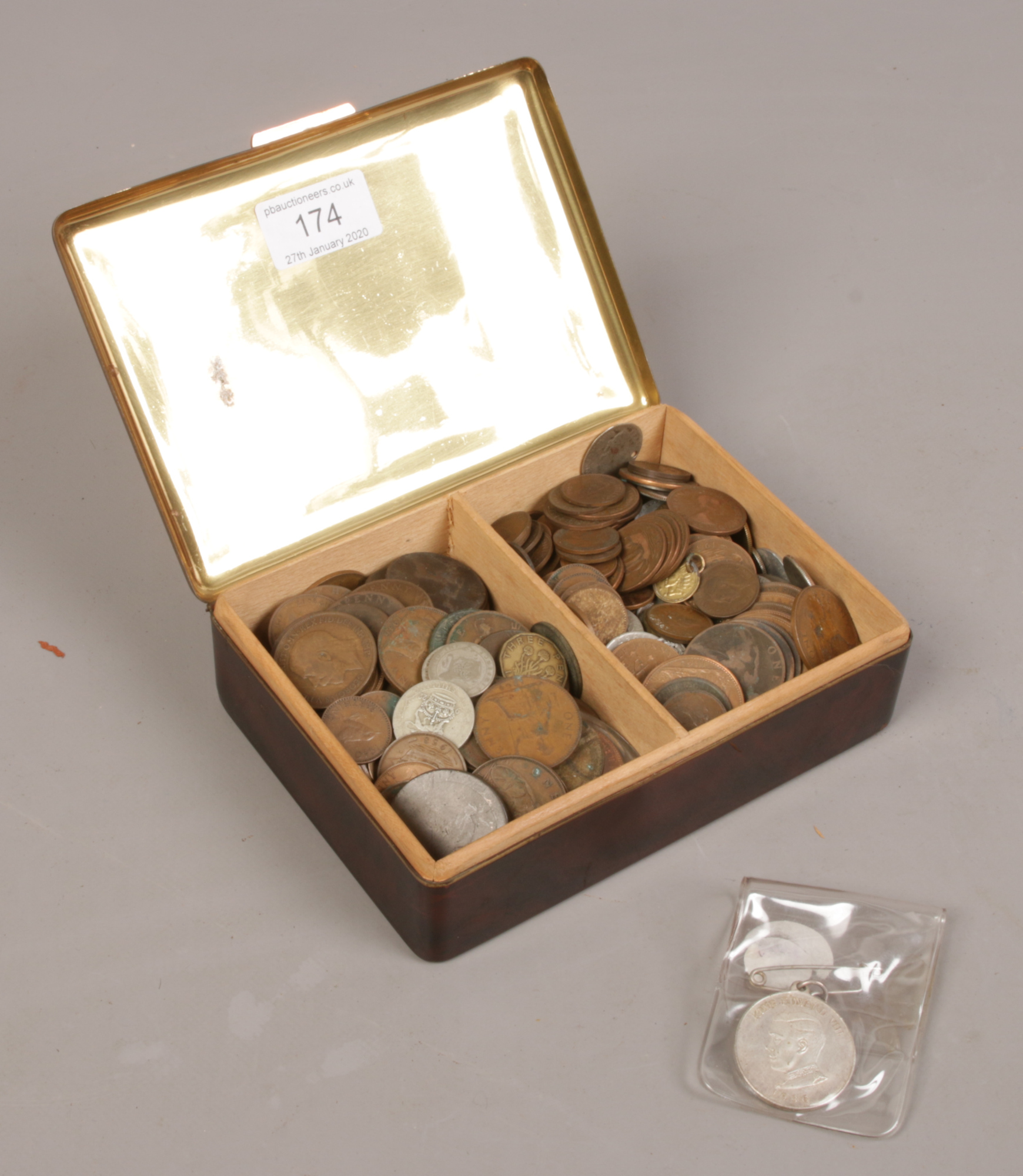 A tin of British pre-decimal and World coins to include Georgian wheel penny, Maltese 1757 4 Tari,