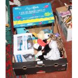 A box of toys to include Aquatown aquarium starter kit, TY beanie bears, Teksta Robotic pet etc.