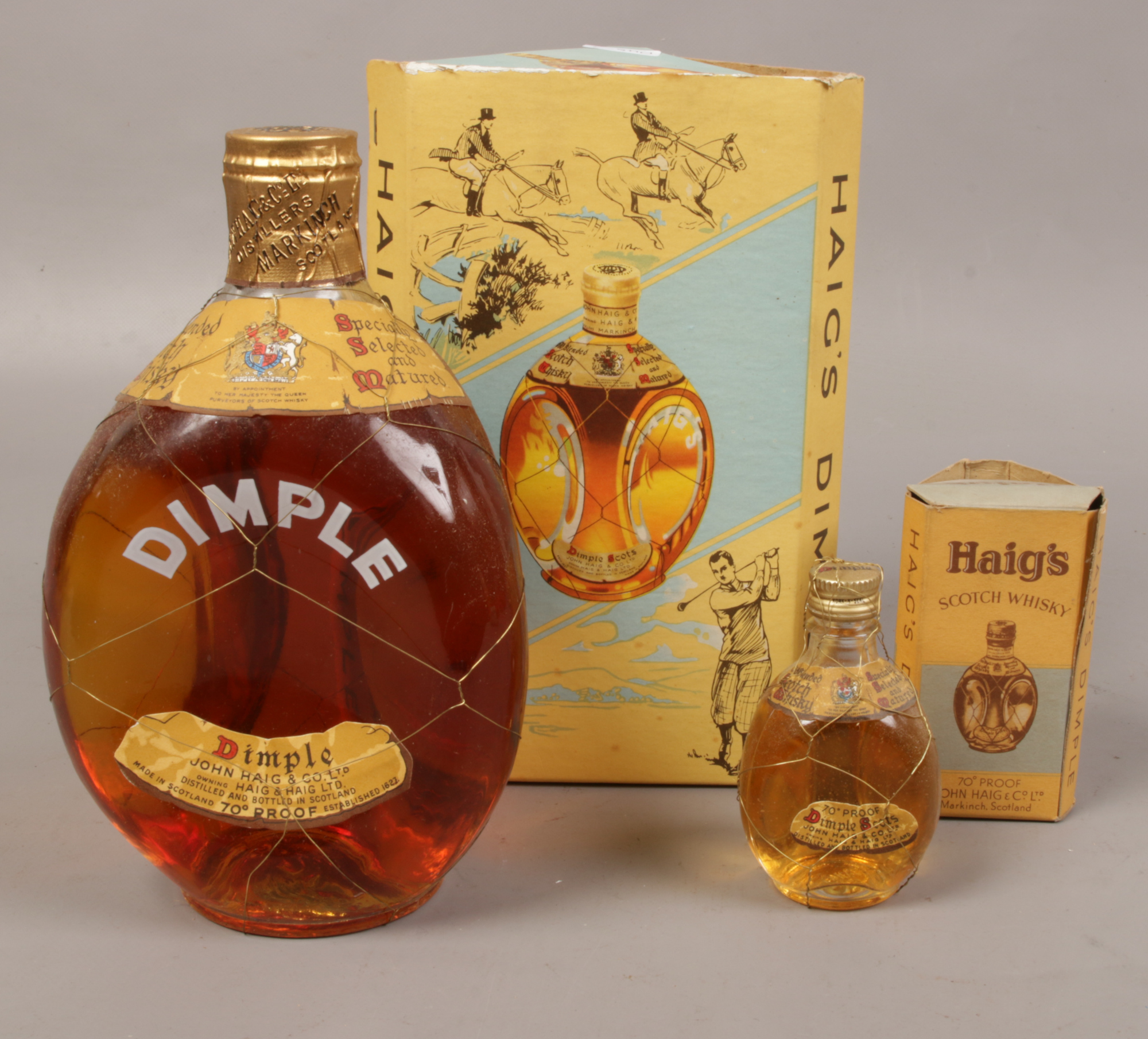 A boxed Haigs Dimple Scotch Whisky, along with a miniature example.