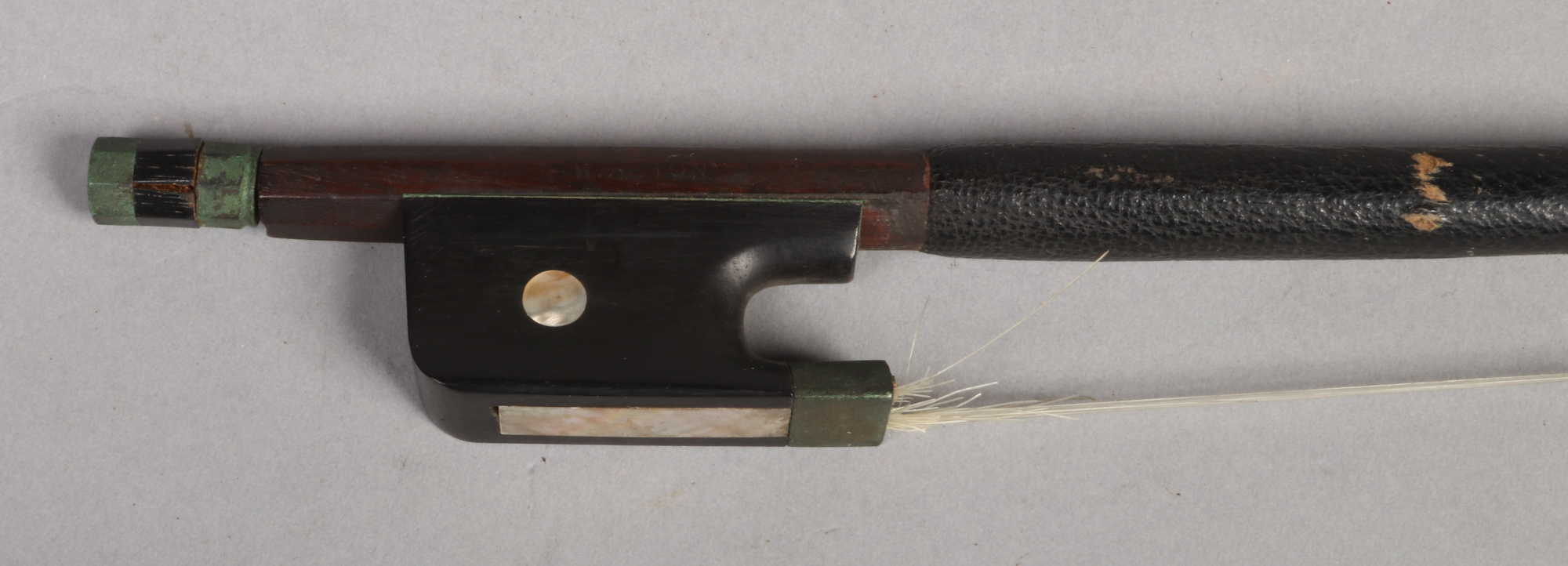 William John Acton (1848-1941) cello bow with mother of pearl inlay and ivory mounted tip. Stamped - Image 2 of 4