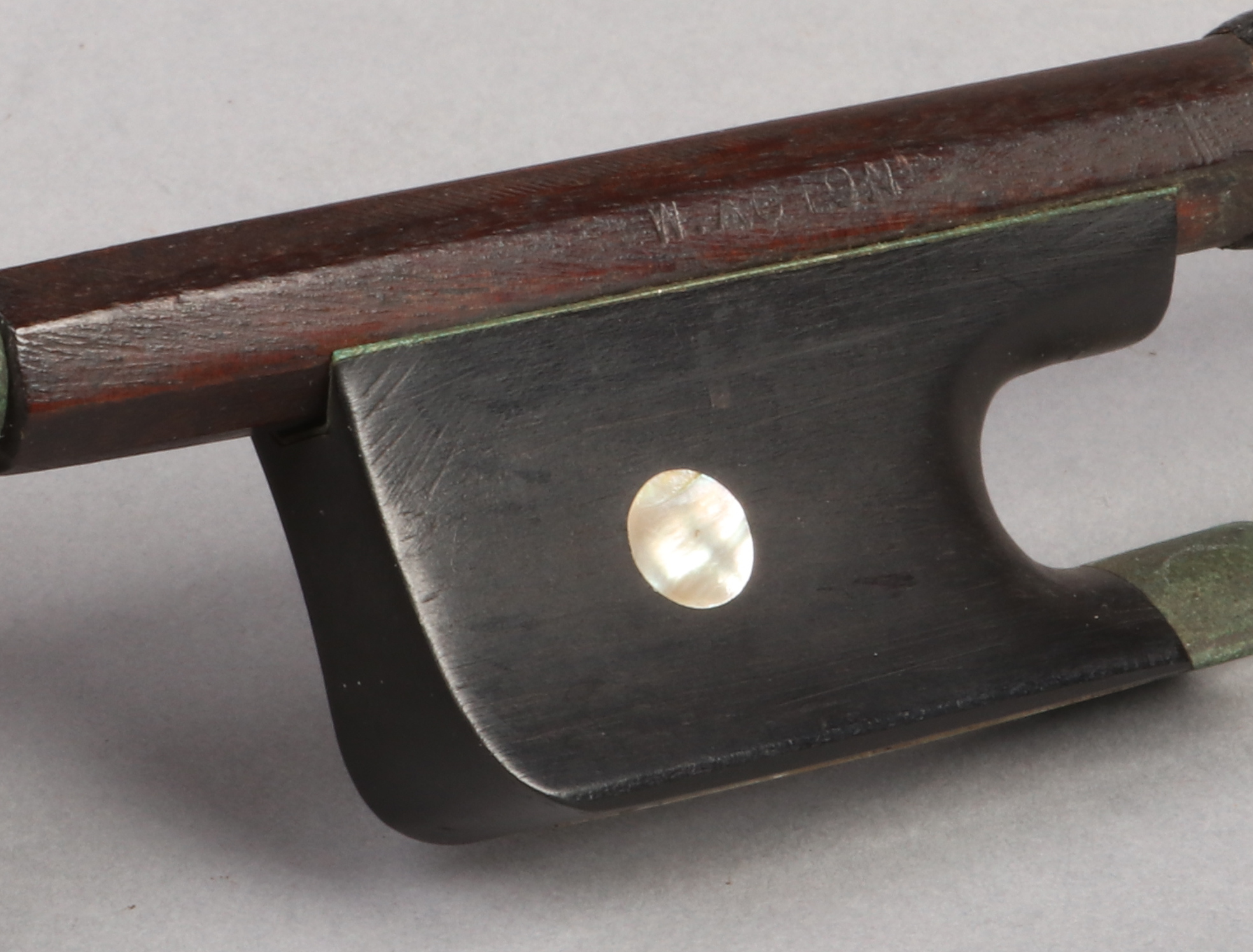 William John Acton (1848-1941) cello bow with mother of pearl inlay and ivory mounted tip. Stamped - Image 4 of 4