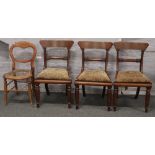 Three Victorian mahogany dining chairs, along with a Victorian bergere seat bedroom chair.