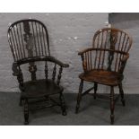 An ash and elm Windsor armchair, along with a similar example.