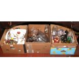 Three boxes of miscellaneous to include Royal Worcester wild harvest, ceramic horse and cart,