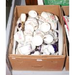 A box of ceramics mainly tea sets, Paragon, Royal Doulton, examples.