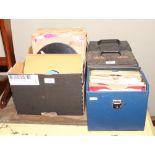 A box of 78rpm records, South Pacific, Elvis Presley, Paul Anka etc, along with three storage