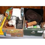 Two boxes of miscellaneous to include LG television, projector, dominoes, stoneware etc.