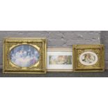 Two ornate gilt frame pictures to include girl, cat and dog example, along with a Bracha Lavee