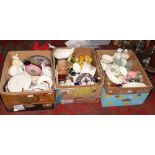 Three boxes of miscellaneous to include Royal Winton, crested ware, porcelain figures etc.