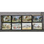 Eight framed Norman Thelwell prints, cartoon of horses.