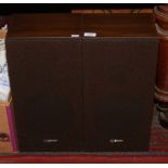 A pair of mahogany Toshiba 15 watt speakers model No. 55200 manufactured in Japan.