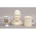 A Beswick cream pottery bust of Edward VIII height 23cm, a Shelley commemorative King Edward VIII