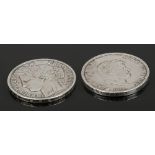 A Holland 120 gulden silver coin, dated 1855 large 8 in the date, along with a French 5 francs