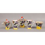 A Moorland Chelsea works Burslem Art Deco style tea set for two in the 'N' Lightning design.