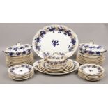 A Victorian blue and white dinner service with gilt border, to include tureens, meat plates,