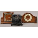 A Smiths 8 day Westminster chime mantle clock with missing glass, along with another 8 day mantle