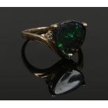A 9ct gold and diamond ammolite ring, size R.