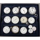 A tray of pocket watches, pocket watch movements and fob watch movements. Including Marine